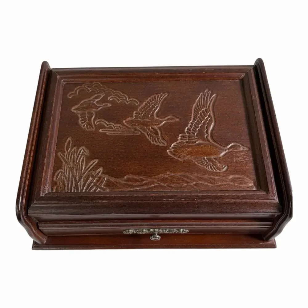 Vintage Rosalco The Commodore Bird Duck Carved Wooden Wood Jewelry Box 11x8.5x4
